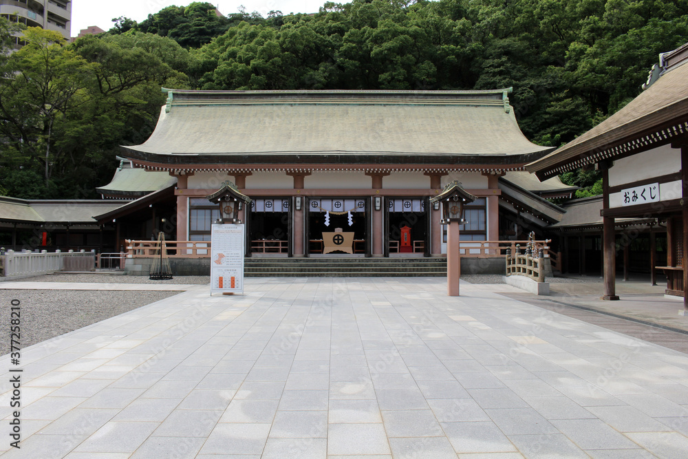 Main temple of Terukuni Jinja Shrine in Kagoshima. Main temple of Terukuni Jinja Shrine in Kagoshima.