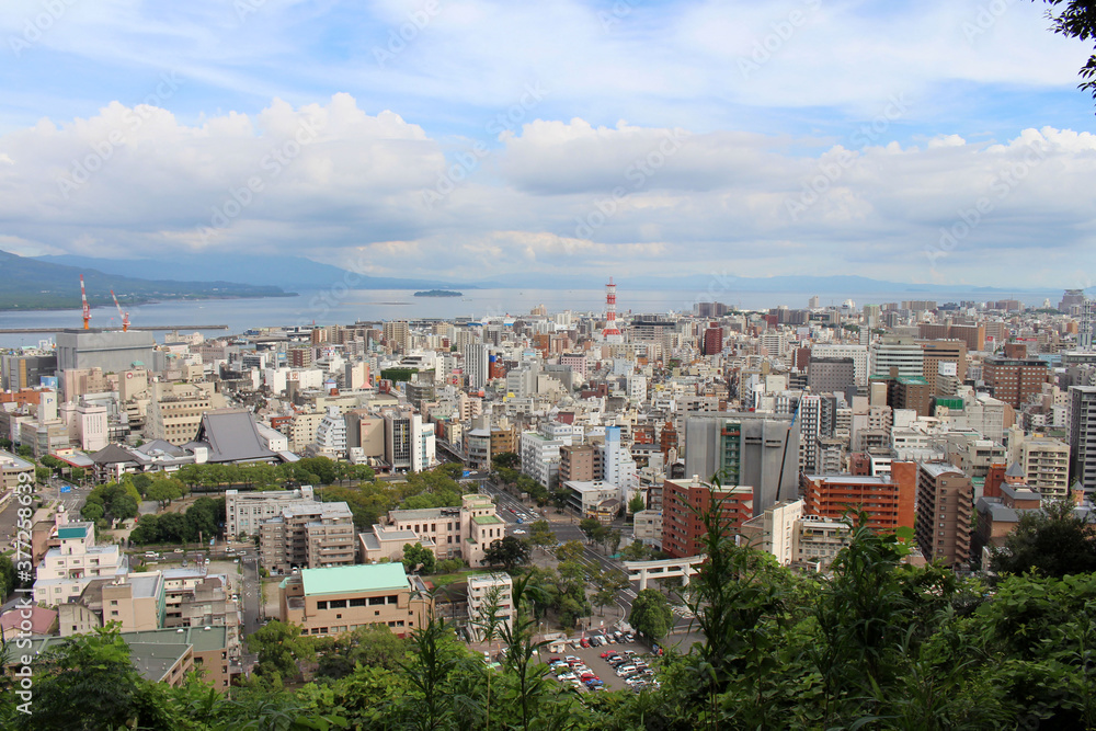 Kagoshima city, seen from Mount Shiroyama in daytime.