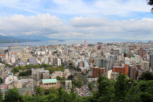 Kagoshima city, seen from Mount Shiroyama in daytime.