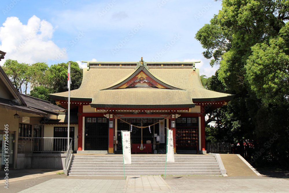 Yasaka Shrine next to Tagayama Park in Kagoshima