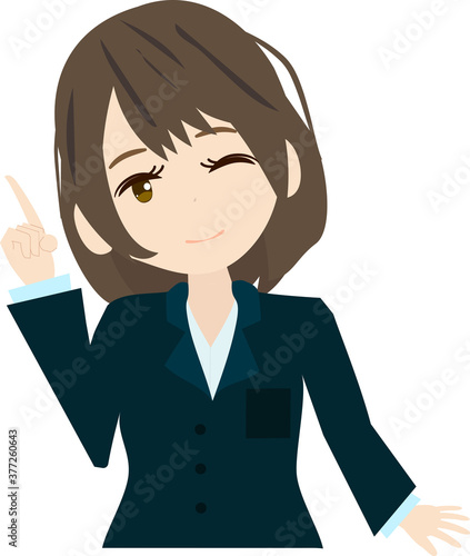 指を差すかわいいスーツを来た女性のイラスト