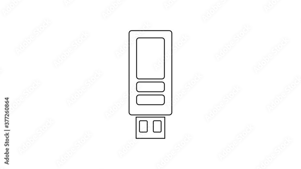Black line USB flash drive icon isolated on white background. 4K Video motion graphic animation. Black line USB flash drive icon isolated on white background. 4K Video motion graphic animation.