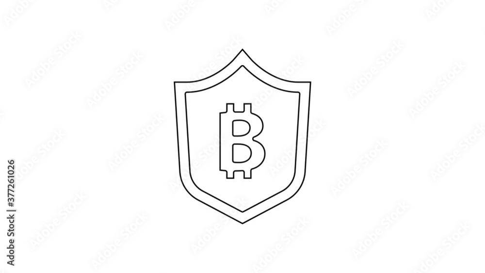Black line Shield with bitcoin icon isolated on white background. Cryptocurrency mining, blockchain technology, security, protect, digital money. 4K Video motion graphic animation. Black line Shield with bitcoin icon isolated on white background. Cryptocurrency mining, blockchain technology, security, protect, digital money. 4K Video motion graphic animation.