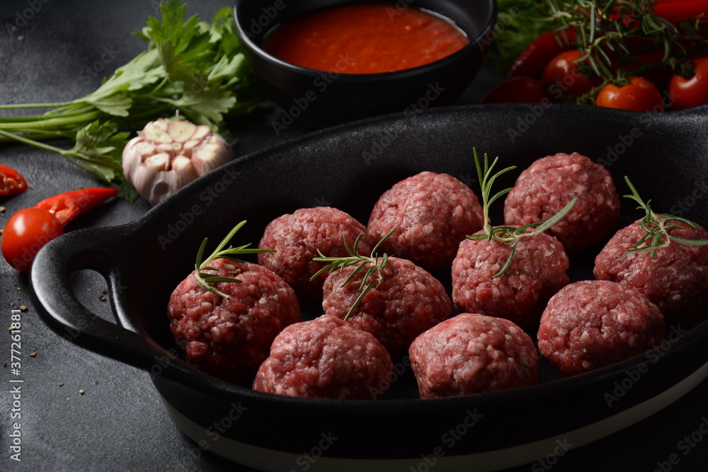 Raw uncooked meatballs.Ready for cooking Raw uncooked meatballs.Ready for cooking