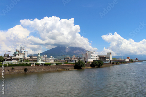 Cloudy Sakurajima of Kagoshima, view from the street © leodaphne