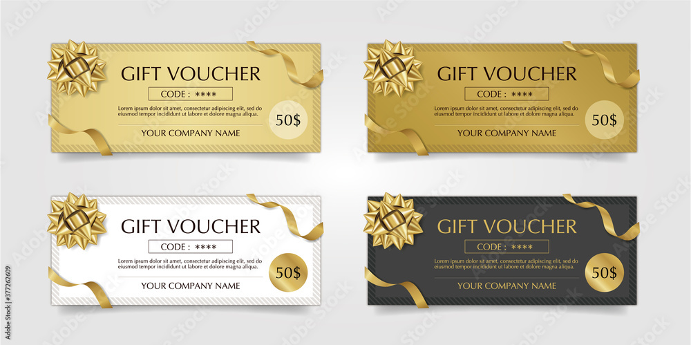 Photos 金色のスターボウのギフト券のベクターイラストセット