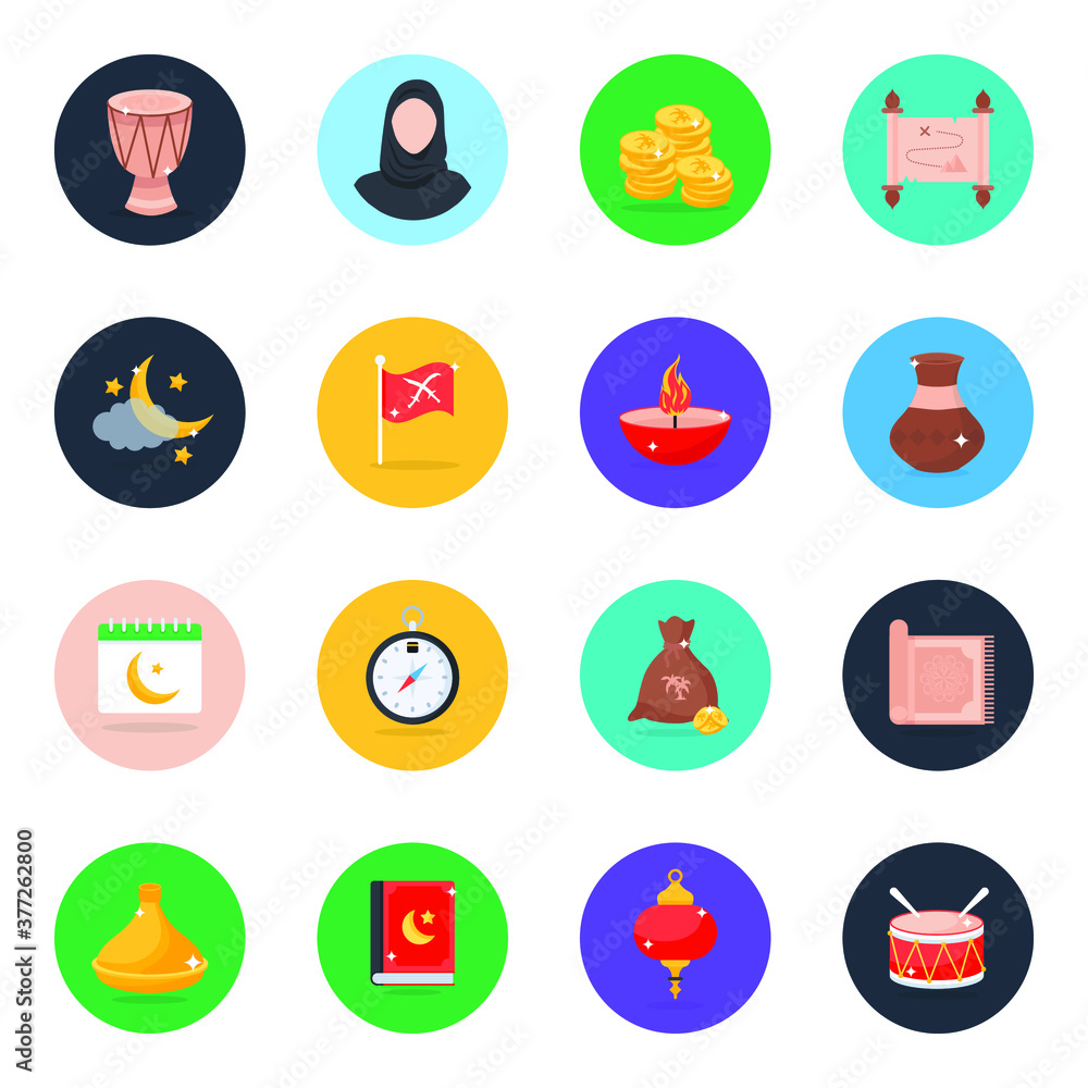 
Muslim Traditions in Modern Flat Rounded Icons Pack 
