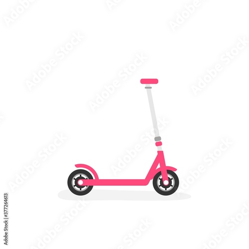Pink kick scooter or balance bike icon. Flat push scooter isolated on white.