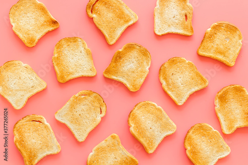 Slices of toast bread pattern. Food background. Top view