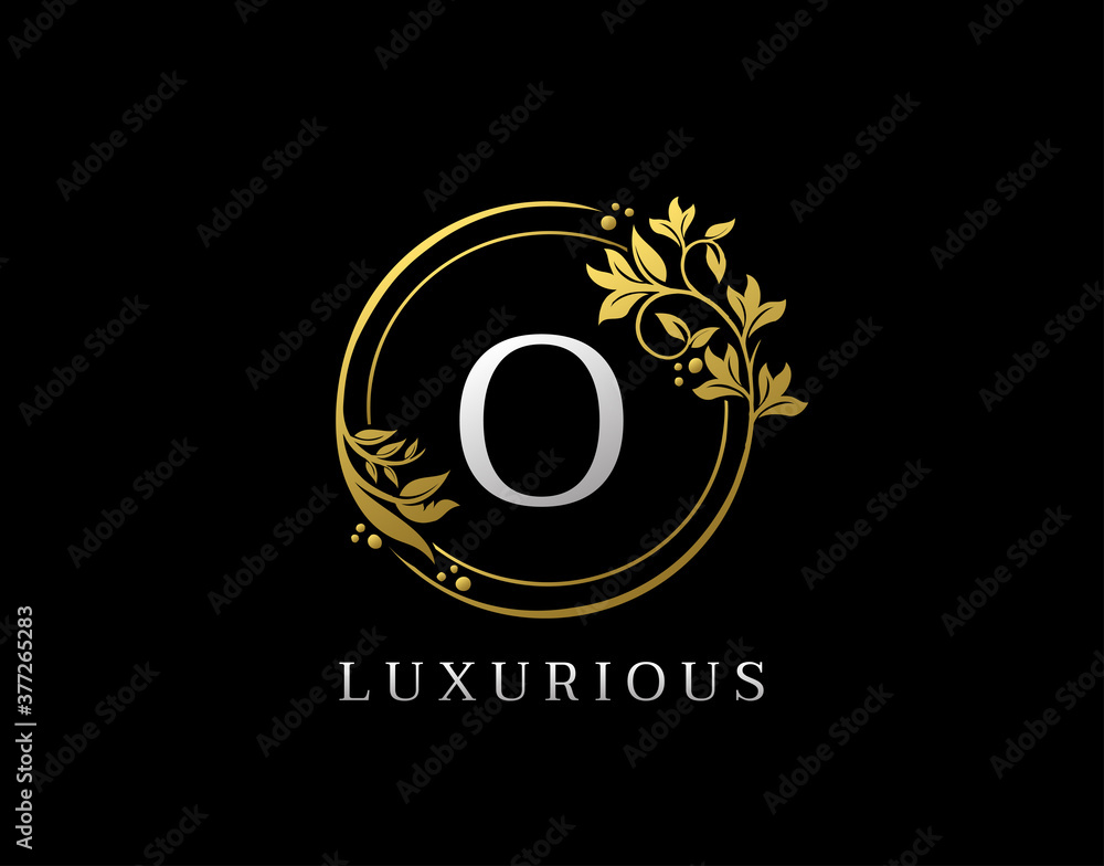 Fototapeta premium Luxury Circle O Letter Floral Design. Elegant Gold O Royal Logo Icon.