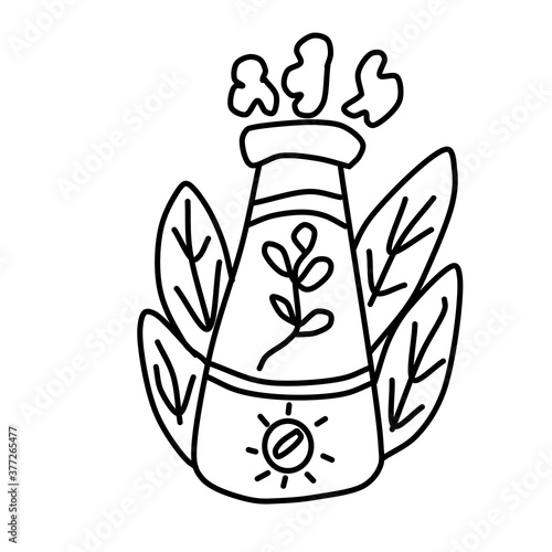 Home humidifier for room. Healthy humidifier vector icons for web design isolated  a white background. Concept of an air purifier device surrounded by leaves.Vector illustration in line style.