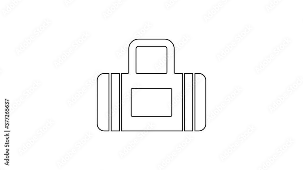 Black line Sport bag icon isolated on white background. 4K Video motion graphic animation. Black line Sport bag icon isolated on white background. 4K Video motion graphic animation.
