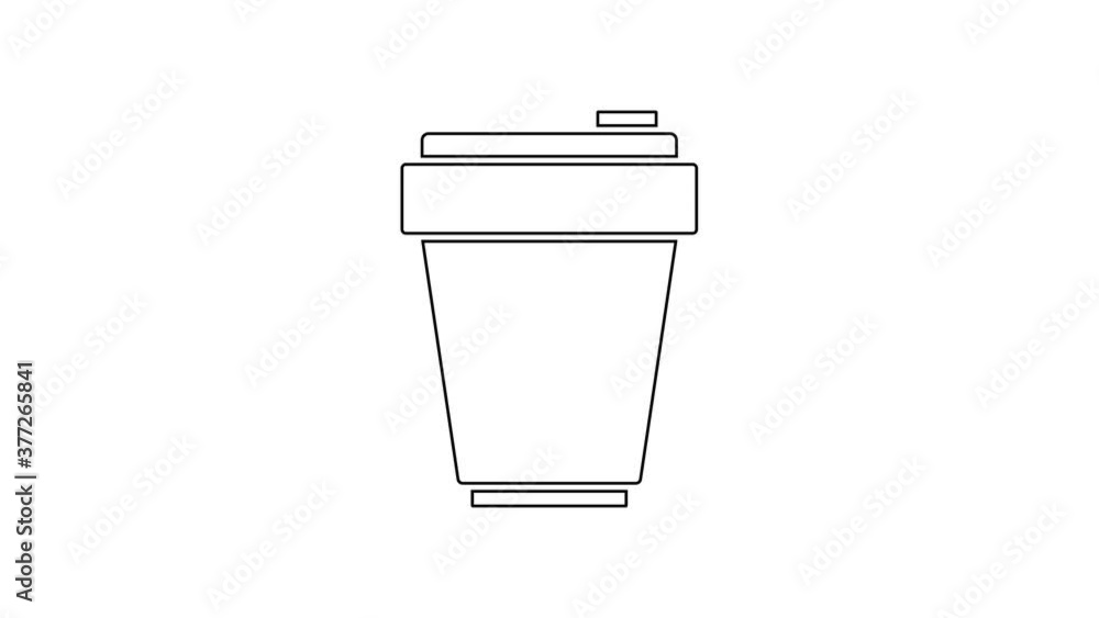 Black line Fitness shaker icon isolated on white background. Sports shaker bottle with lid for water and protein cocktails. 4K Video motion graphic animation. Black line Fitness shaker icon isolated on white background. Sports shaker bottle with lid for water and protein cocktails. 4K Video motion graphic animation.