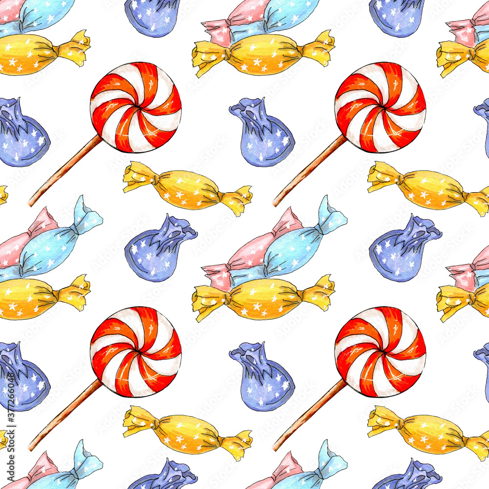 Obraz premium watercolor candy sweets seamless pattern
