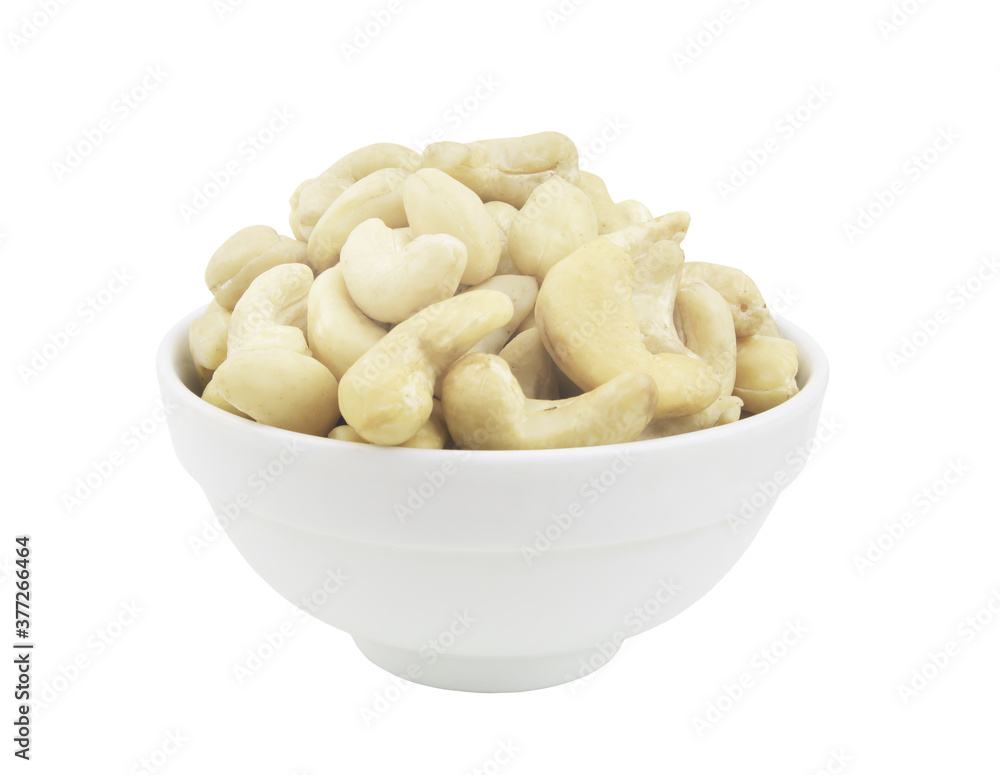 Cashew nuts in ceramic bowl isolated on white background Cashew nuts in ceramic bowl isolated on white background