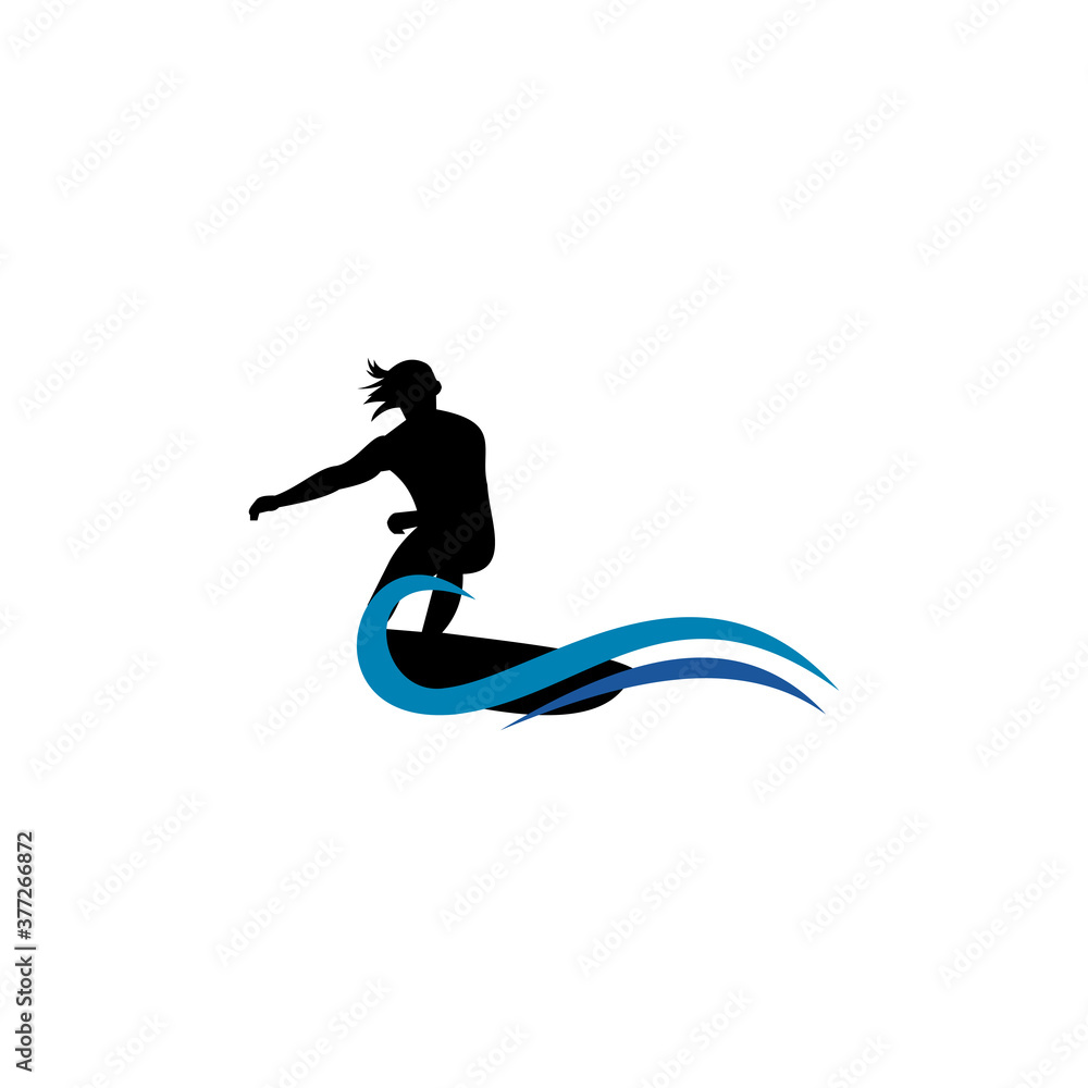 Surf logo template, water sports design vector