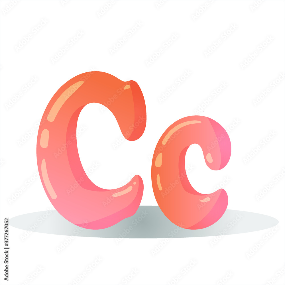 Letter C pink color, drawn cartoon style. Children's English alphabet. Vector illustration isolated on white background Letter C pink color, drawn cartoon style. Children's English alphabet. Vector illustration isolated on white background