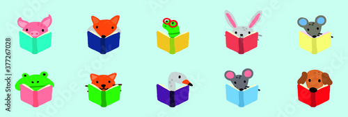 set of cute cartoon bookworm  icon design template with various models. vector illustration