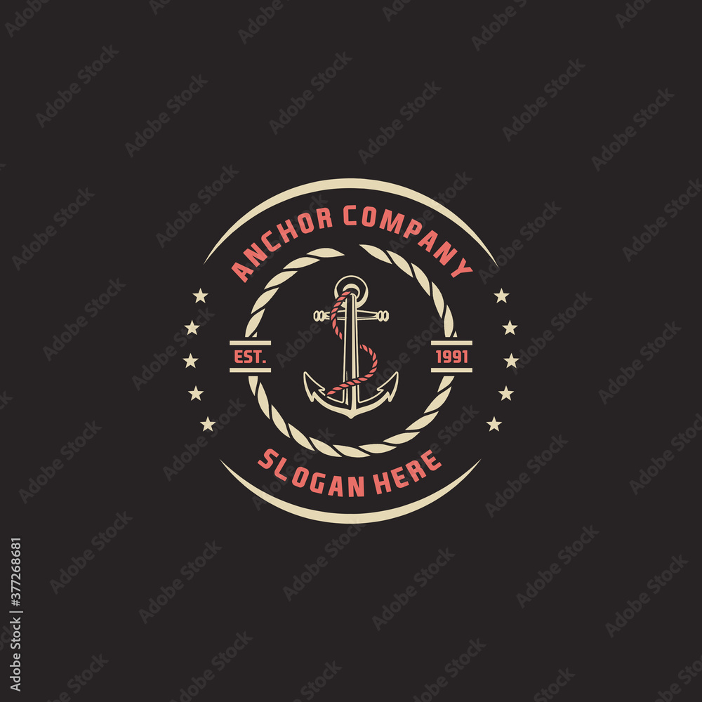 Marine round retro emblem in hipster style with anchor and inscriptions. Worn texture on a separate layer and can be disabled Marine round retro emblem in hipster style with anchor and inscriptions. Worn texture on a separate layer and can be disabled