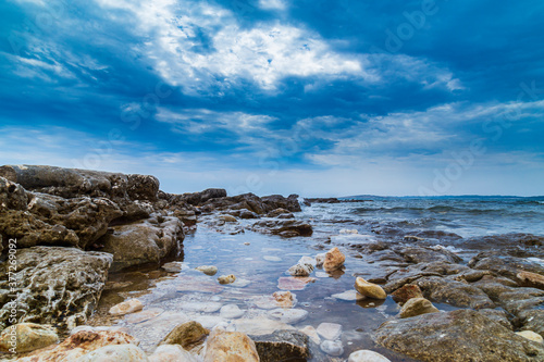 Beautiful rock formations along the Adriatic Sea coast in summer © Calin Tatu