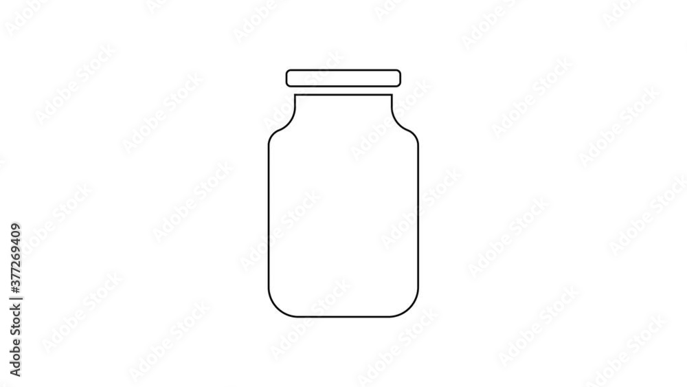 Black line Glass jar with screw-cap icon isolated on white background. 4K Video motion graphic animation. Black line Glass jar with screw-cap icon isolated on white background. 4K Video motion graphic animation.