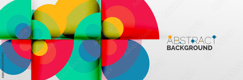 Bright color circles, abstract round shapes and triangles composition with shadow effects. Vector modern geometric design template Bright color circles, abstract round shapes and triangles composition with shadow effects. Vector modern geometric design template