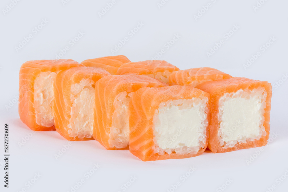 Sushi shot on a white background side view Sushi shot on a white background side view