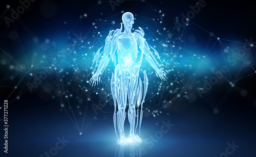 Digital x-ray human body holographic scan projection 3D rendering photo