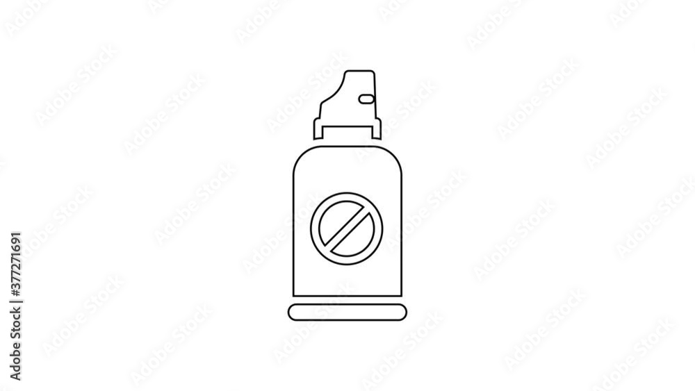 Black line Spray against insects icon isolated on white background. 4K Video motion graphic animation. Black line Spray against insects icon isolated on white background. 4K Video motion graphic animation.