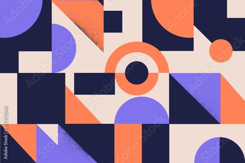 Colorful simple geometrical shapes and figures vector flat illustration. Textured minimalistic background with triangle, circle and square. Stylish polygonal pattern template