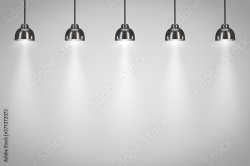 five black lamps on a white background. 3d render.