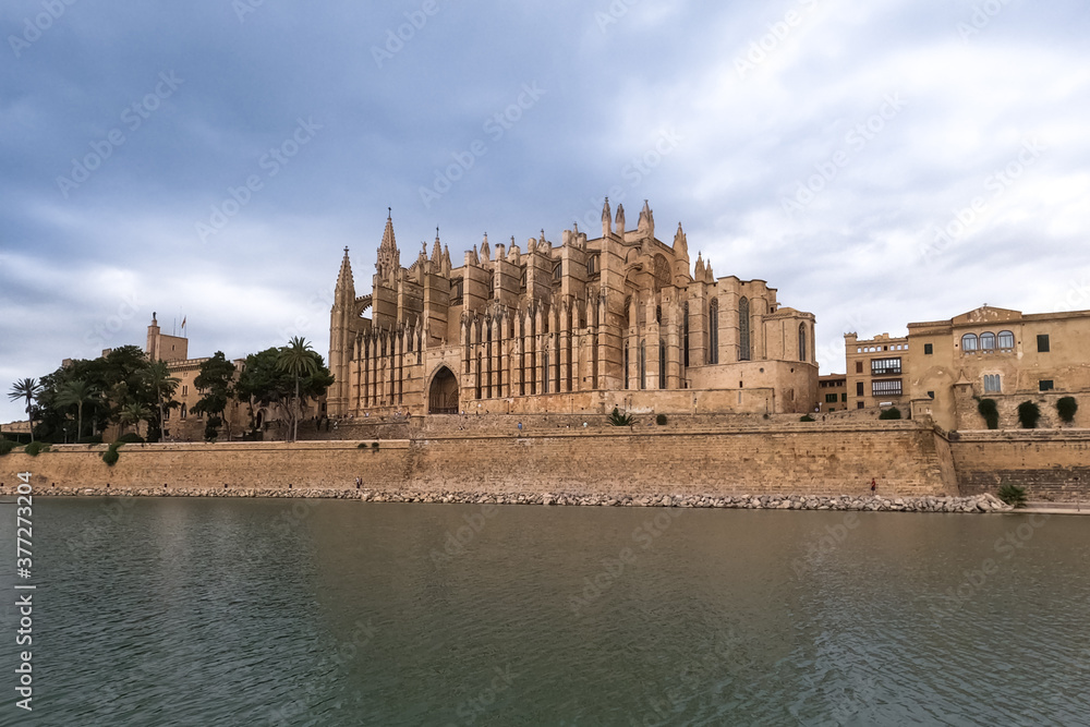 Panoramic view of the gothic Cathedral La Seu at Palma de Mallorca. Spain. Travel concept
