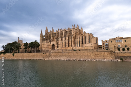 Panoramic view of the gothic Cathedral La Seu at Palma de Mallorca. Spain. Travel concept