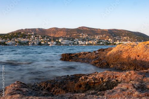 Long exposure image of the coast in Porto Rafti, Attica