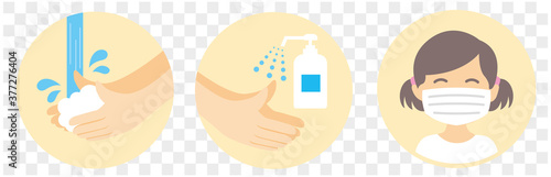 children washing hands mask gargling illustration vector