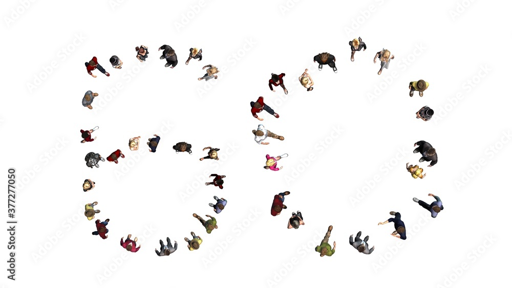 people - arranged in number 60 - top view without shadow - isolated on white background - 3D illustration