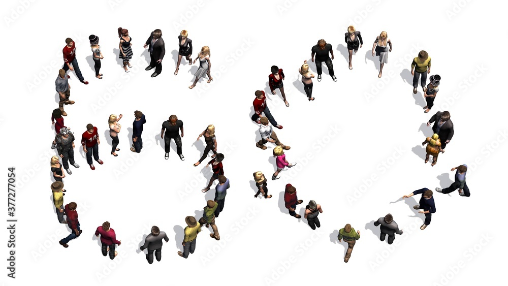 people - arranged in number 60 - with shadow - isolated on white background - 3D illustration