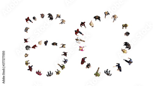 people - arranged in number 60 - top view without shadow - isolated on white background - 3D illustration