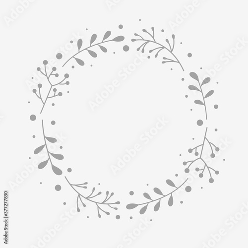 Christmas greeting card with wreath of mistletoe branches. Xmas background with copyspace. Vector