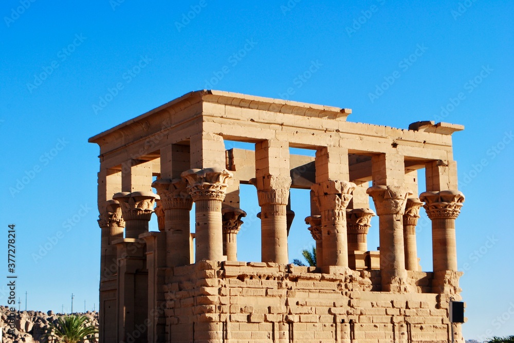 Philae Temple pavilion, Trajan's Kiosk, Agilkia Island in the Nile River near Aswan. UNESCO World Heritage Site. Egypt Philae Temple pavilion, Trajan's Kiosk, Agilkia Island in the Nile River near Aswan. UNESCO World Heritage Site. Egypt