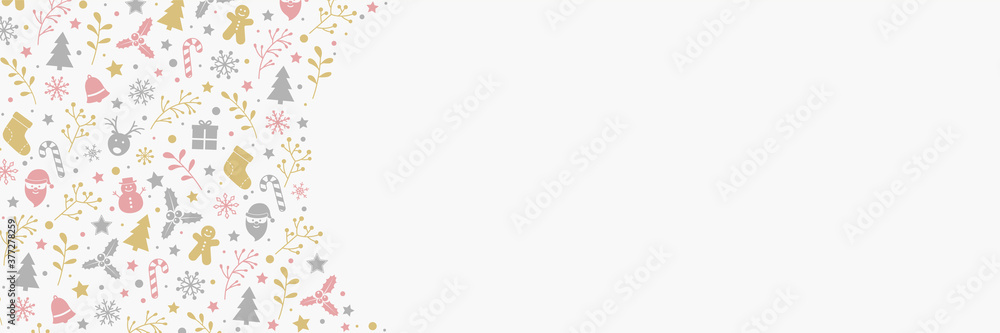 Concept of Christmas banner with icons and copyspace. Xmas decoration. Vector
