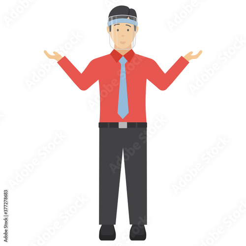 Businessman wearing coronavirus medical face shield Vector Icon Design, Manager Poses and Action illustration, New normal Business character on white background  © shmai