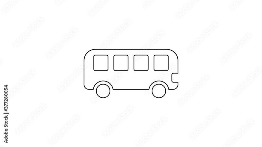 Black line Bus toy icon isolated on white background. 4K Video motion graphic animation. Black line Bus toy icon isolated on white background. 4K Video motion graphic animation.