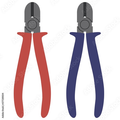 Vector illustration of pliers with handles of different colors on a white background.