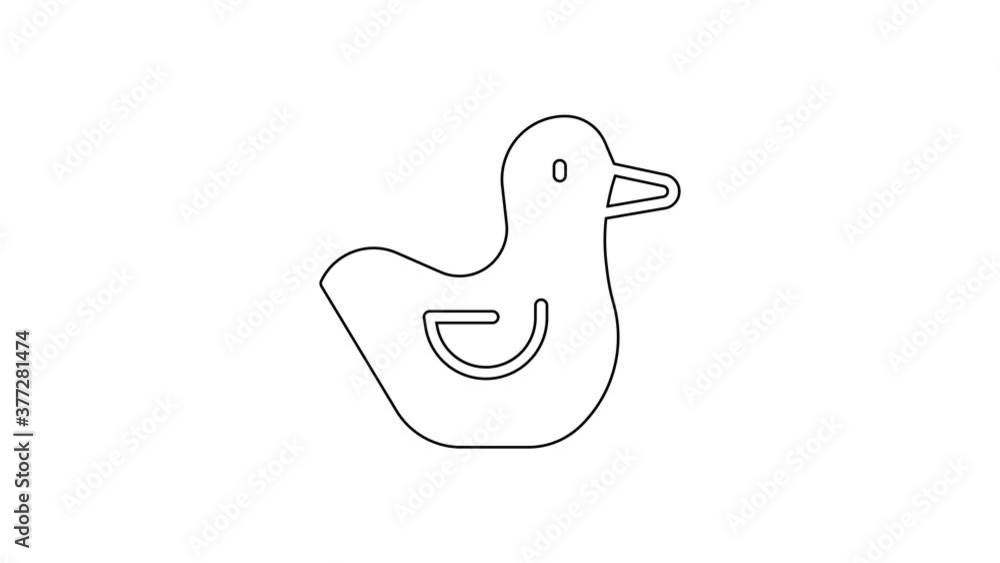 Black line Rubber duck icon isolated on white background. 4K Video motion graphic animation. Black line Rubber duck icon isolated on white background. 4K Video motion graphic animation.