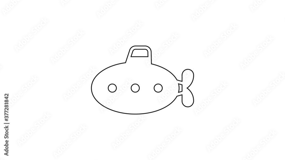 Black line Submarine toy icon isolated on white background. 4K Video motion graphic animation. Black line Submarine toy icon isolated on white background. 4K Video motion graphic animation.