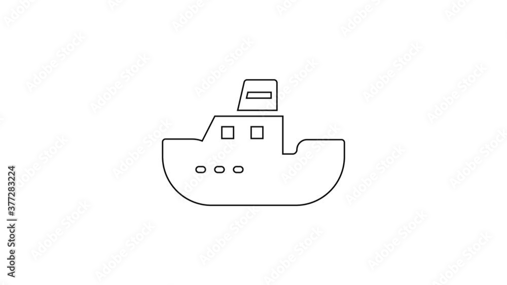 Black line Toy boat icon isolated on white background. 4K Video motion graphic animation. Black line Toy boat icon isolated on white background. 4K Video motion graphic animation.