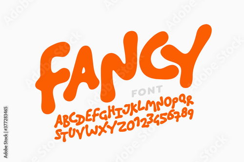Playful kids style font design, alphabet letters and numbers vector illustration