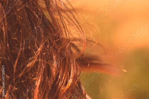 Hair red woman in the wind 