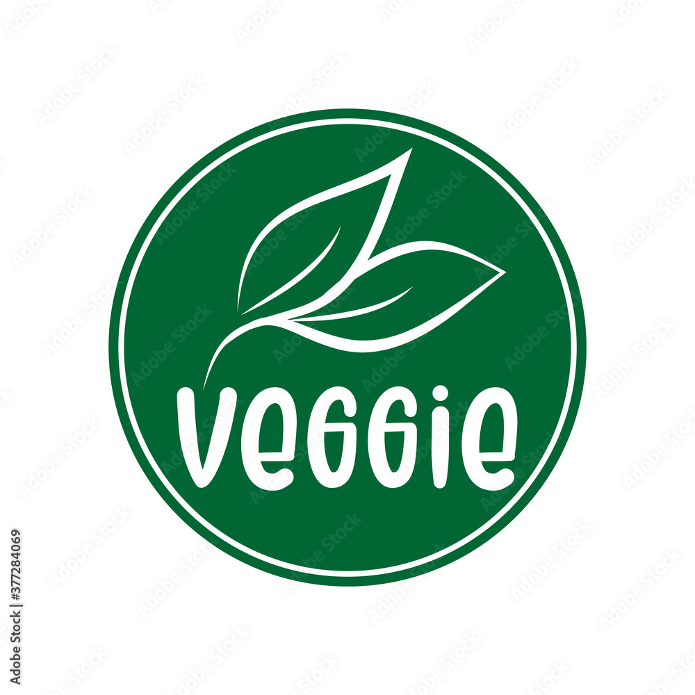 Veggie logo green leaf label for veggie or vegetarian food package design. Isolated green leaf icon for vegetarian bio nutrition and healthy diet or vegan restaurant menu symbol. Veggie logo green leaf label for veggie or vegetarian food package design. Isolated green leaf icon for vegetarian bio nutrition and healthy diet or vegan restaurant menu symbol.